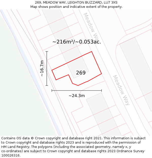 269, MEADOW WAY, LEIGHTON BUZZARD, LU7 3XS: Plot and title map