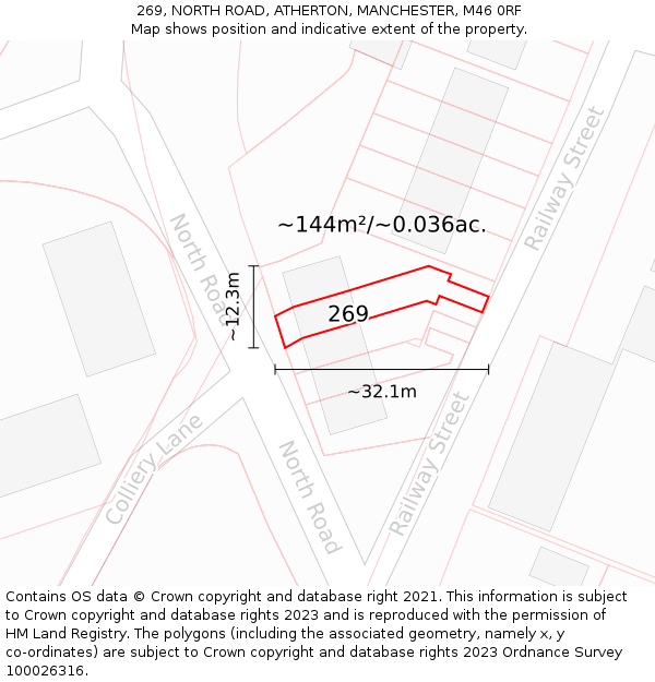 269, NORTH ROAD, ATHERTON, MANCHESTER, M46 0RF: Plot and title map
