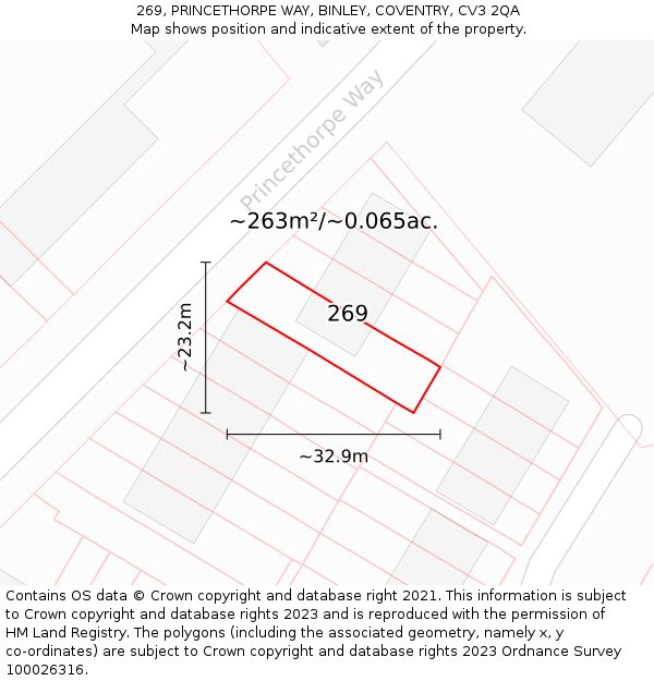 269, PRINCETHORPE WAY, BINLEY, COVENTRY, CV3 2QA: Plot and title map