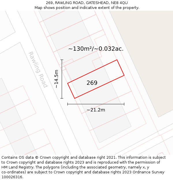 269, RAWLING ROAD, GATESHEAD, NE8 4QU: Plot and title map