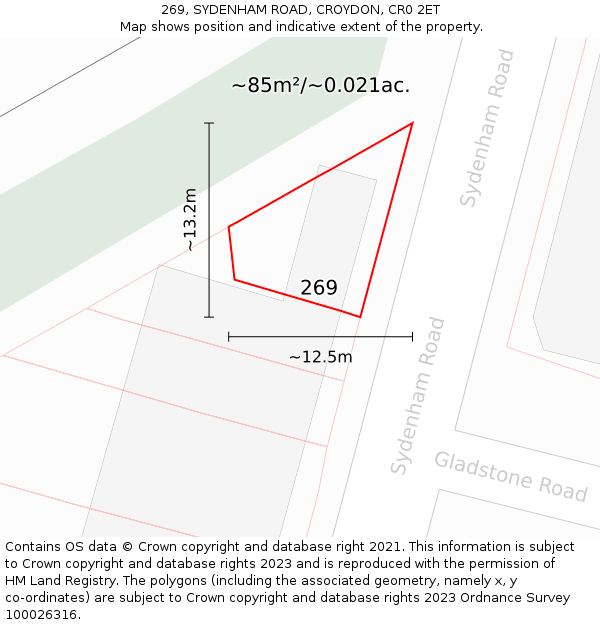 269, SYDENHAM ROAD, CROYDON, CR0 2ET: Plot and title map