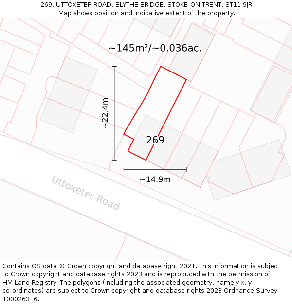 269, UTTOXETER ROAD, BLYTHE BRIDGE, STOKE-ON-TRENT, ST11 9JR: Plot and title map