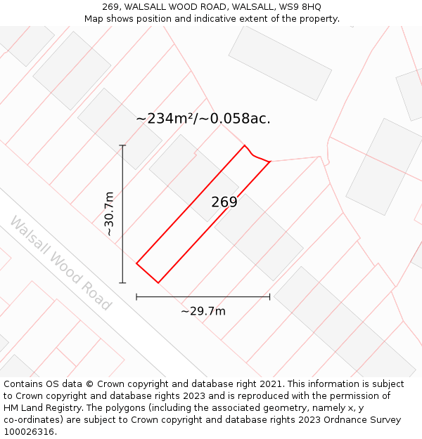 269, WALSALL WOOD ROAD, WALSALL, WS9 8HQ: Plot and title map