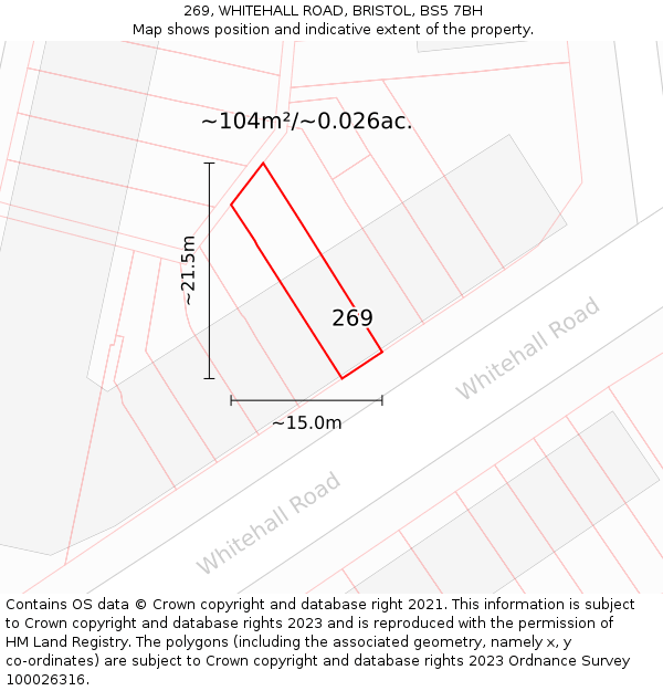 269, WHITEHALL ROAD, BRISTOL, BS5 7BH: Plot and title map