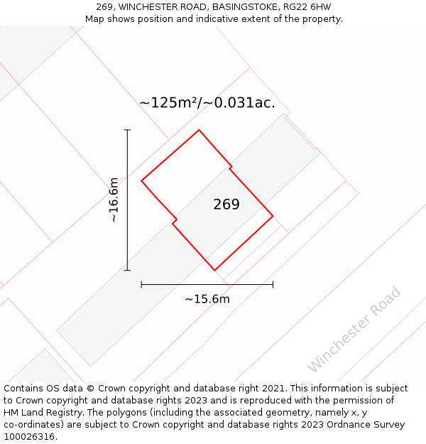 269, WINCHESTER ROAD, BASINGSTOKE, RG22 6HW: Plot and title map