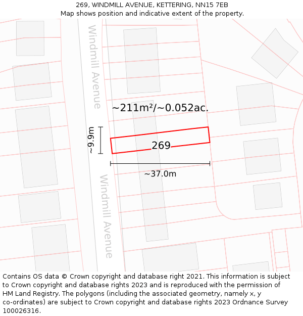 269, WINDMILL AVENUE, KETTERING, NN15 7EB: Plot and title map