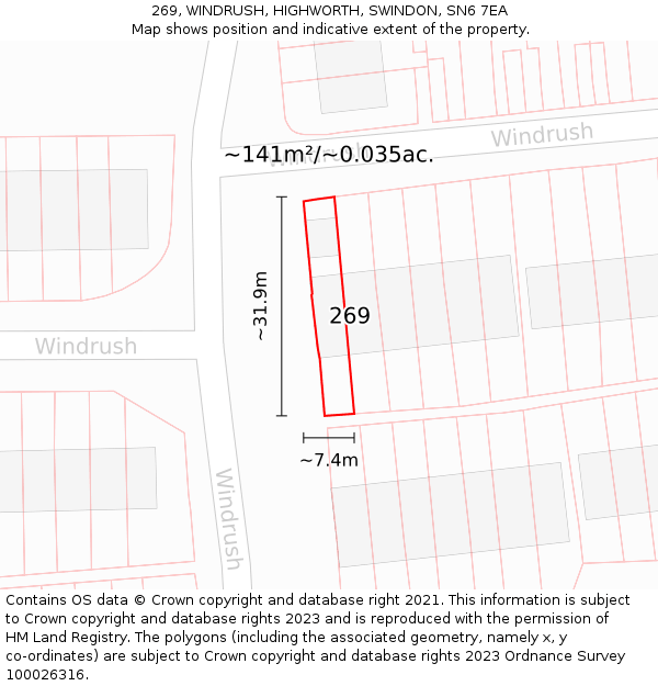 269, WINDRUSH, HIGHWORTH, SWINDON, SN6 7EA: Plot and title map