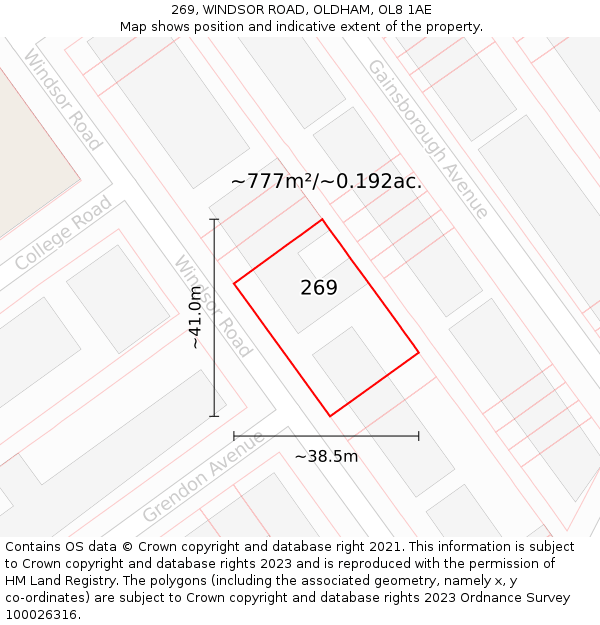269, WINDSOR ROAD, OLDHAM, OL8 1AE: Plot and title map