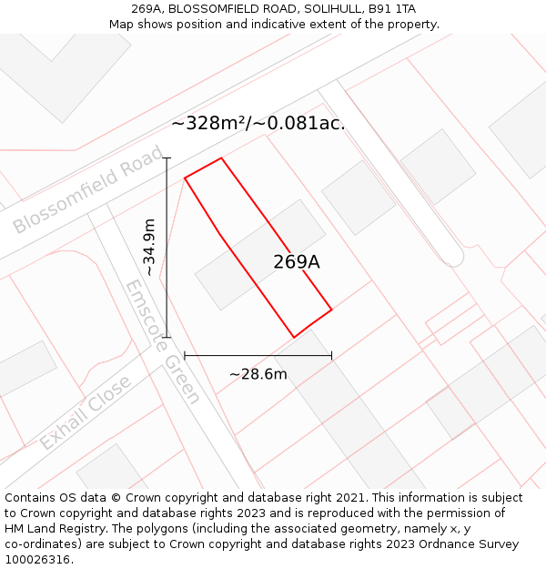 269A, BLOSSOMFIELD ROAD, SOLIHULL, B91 1TA: Plot and title map