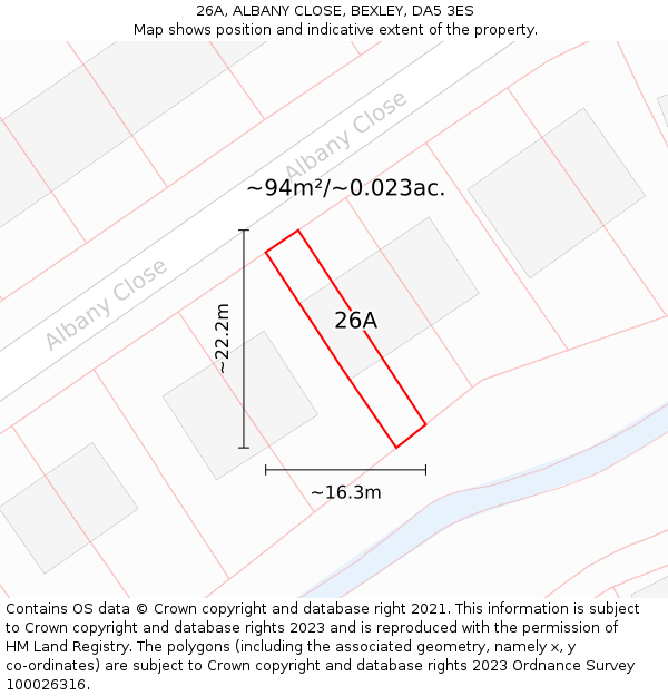 26A, ALBANY CLOSE, BEXLEY, DA5 3ES: Plot and title map