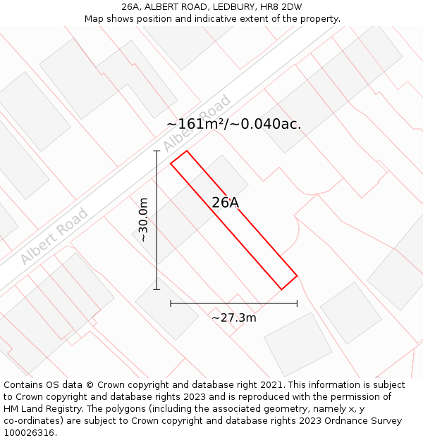 26A, ALBERT ROAD, LEDBURY, HR8 2DW: Plot and title map
