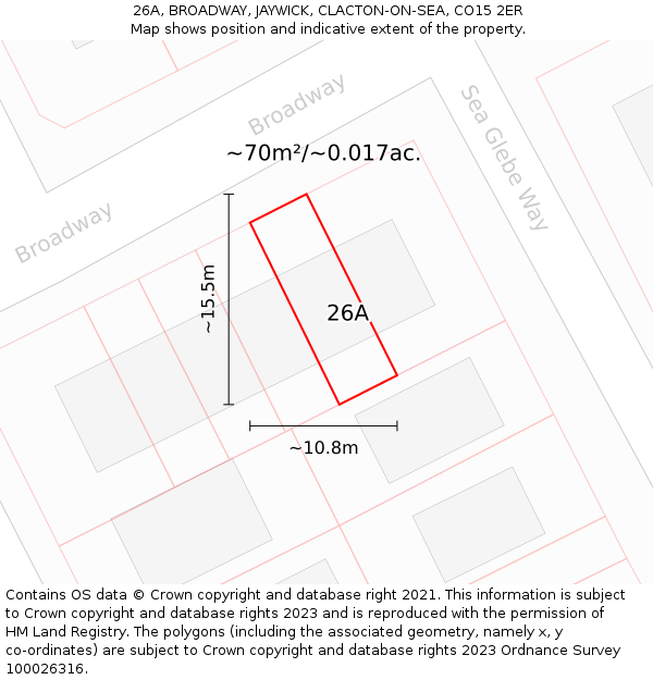 26A, BROADWAY, JAYWICK, CLACTON-ON-SEA, CO15 2ER: Plot and title map