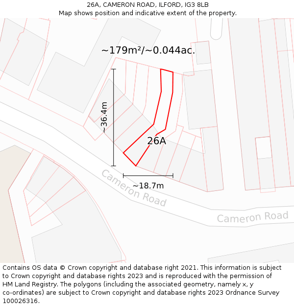 26A, CAMERON ROAD, ILFORD, IG3 8LB: Plot and title map