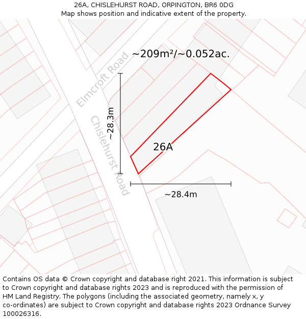 26A, CHISLEHURST ROAD, ORPINGTON, BR6 0DG: Plot and title map