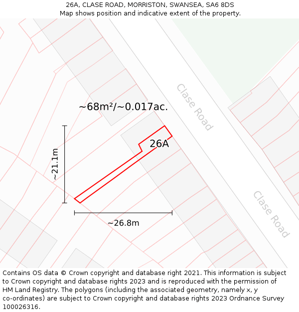 26A, CLASE ROAD, MORRISTON, SWANSEA, SA6 8DS: Plot and title map