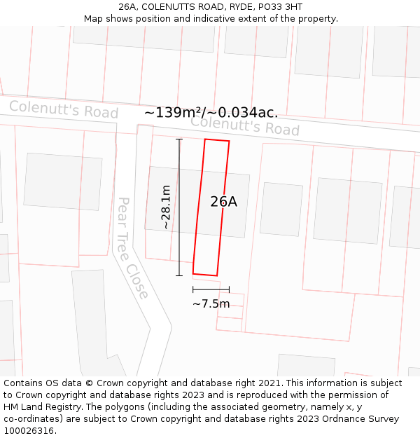 26A, COLENUTTS ROAD, RYDE, PO33 3HT: Plot and title map