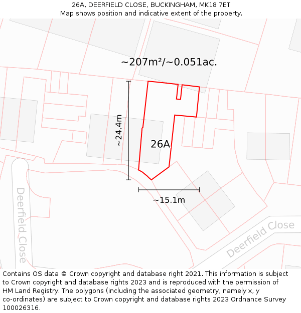 26A, DEERFIELD CLOSE, BUCKINGHAM, MK18 7ET: Plot and title map