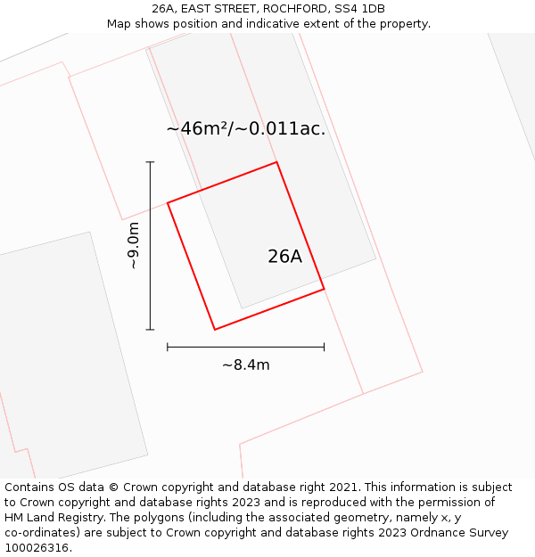 26A, EAST STREET, ROCHFORD, SS4 1DB: Plot and title map