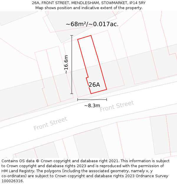 26A, FRONT STREET, MENDLESHAM, STOWMARKET, IP14 5RY: Plot and title map