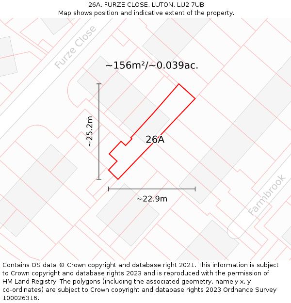 26A, FURZE CLOSE, LUTON, LU2 7UB: Plot and title map