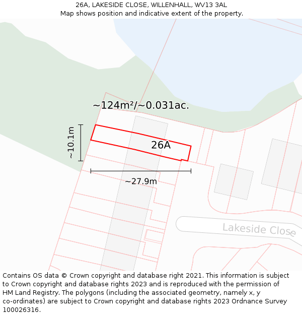26A, LAKESIDE CLOSE, WILLENHALL, WV13 3AL: Plot and title map