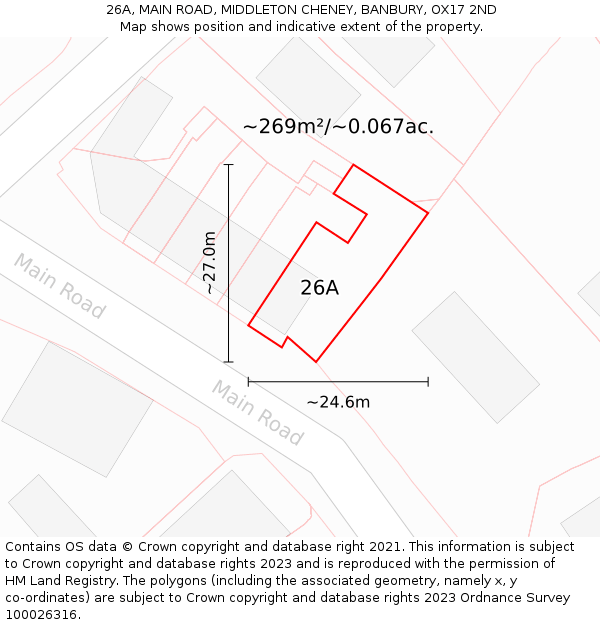 26A, MAIN ROAD, MIDDLETON CHENEY, BANBURY, OX17 2ND: Plot and title map