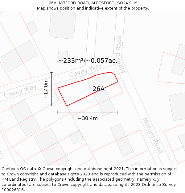 26A, MITFORD ROAD, ALRESFORD, SO24 9HY: Plot and title map