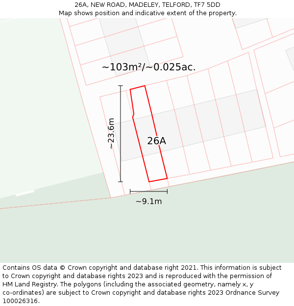26A, NEW ROAD, MADELEY, TELFORD, TF7 5DD: Plot and title map