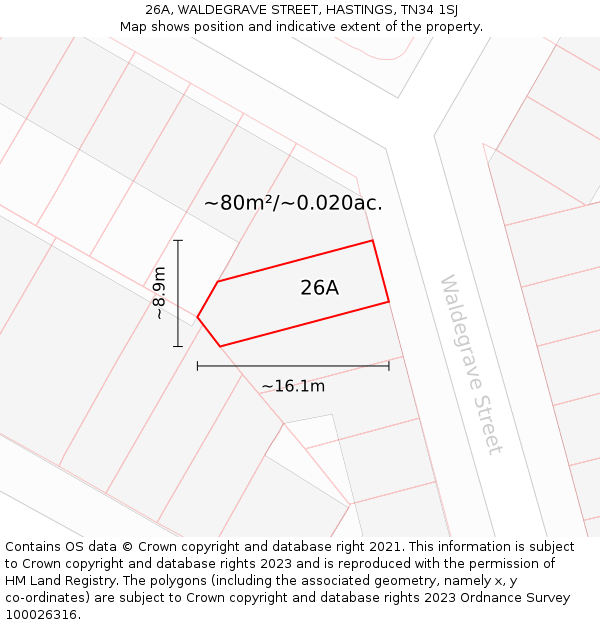 26A, WALDEGRAVE STREET, HASTINGS, TN34 1SJ: Plot and title map