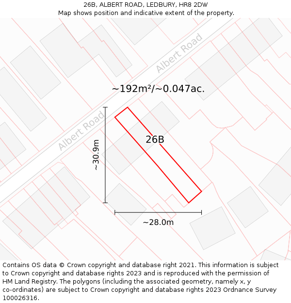 26B, ALBERT ROAD, LEDBURY, HR8 2DW: Plot and title map