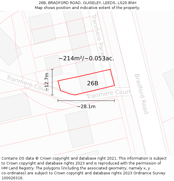26B, BRADFORD ROAD, GUISELEY, LEEDS, LS20 8NH: Plot and title map
