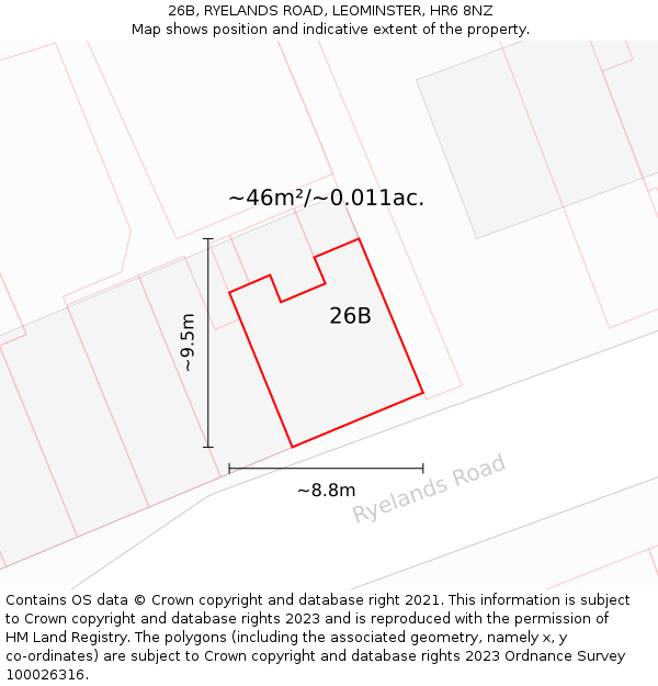 26B, RYELANDS ROAD, LEOMINSTER, HR6 8NZ: Plot and title map