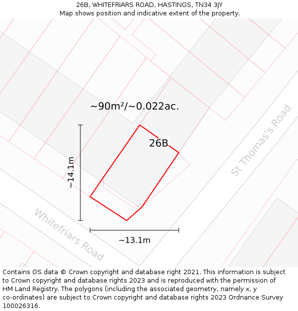 26B, WHITEFRIARS ROAD, HASTINGS, TN34 3JY: Plot and title map