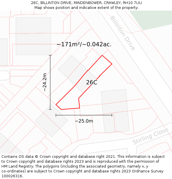 26C, BILLINTON DRIVE, MAIDENBOWER, CRAWLEY, RH10 7UU: Plot and title map