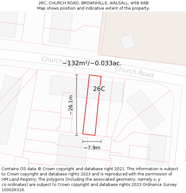 26C, CHURCH ROAD, BROWNHILLS, WALSALL, WS8 6AB: Plot and title map