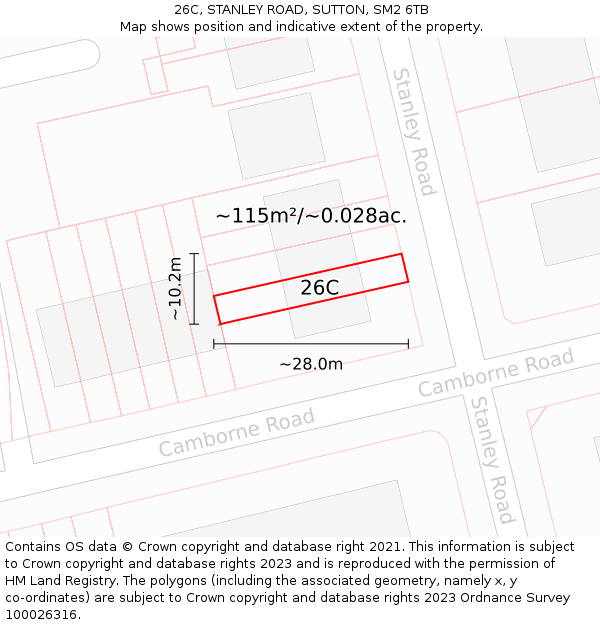 26C, STANLEY ROAD, SUTTON, SM2 6TB: Plot and title map