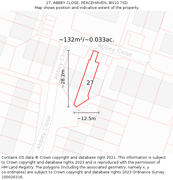 27, ABBEY CLOSE, PEACEHAVEN, BN10 7SD: Plot and title map