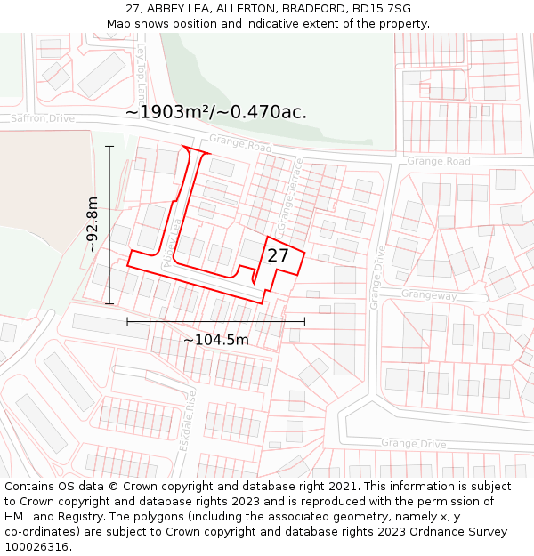 27, ABBEY LEA, ALLERTON, BRADFORD, BD15 7SG: Plot and title map