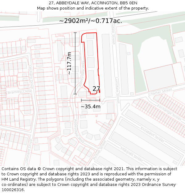 27, ABBEYDALE WAY, ACCRINGTON, BB5 0EN: Plot and title map