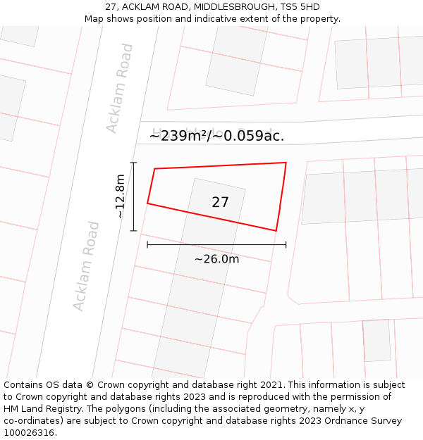 27, ACKLAM ROAD, MIDDLESBROUGH, TS5 5HD: Plot and title map