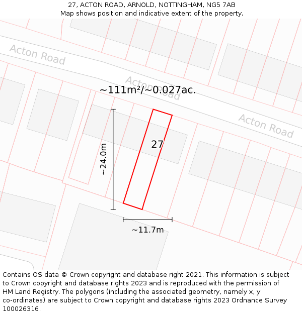 27, ACTON ROAD, ARNOLD, NOTTINGHAM, NG5 7AB: Plot and title map