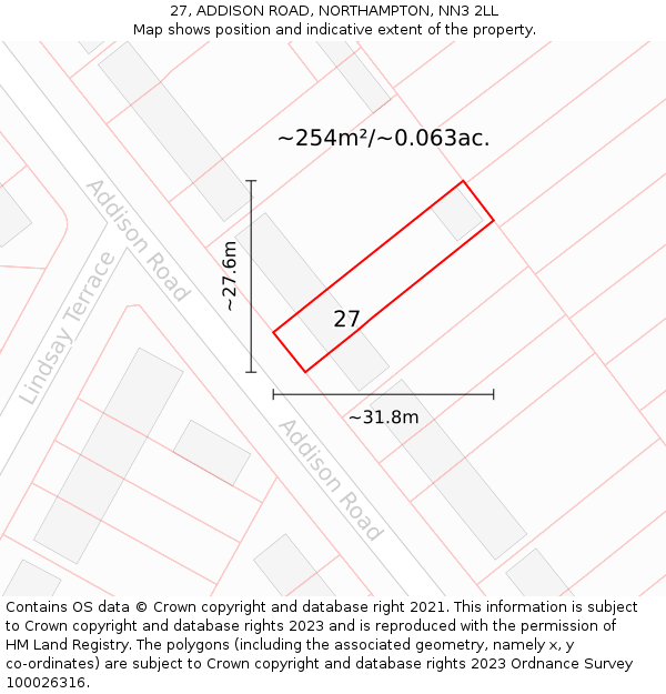 27, ADDISON ROAD, NORTHAMPTON, NN3 2LL: Plot and title map
