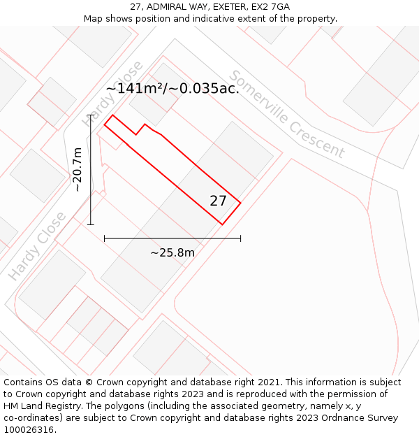 27, ADMIRAL WAY, EXETER, EX2 7GA: Plot and title map