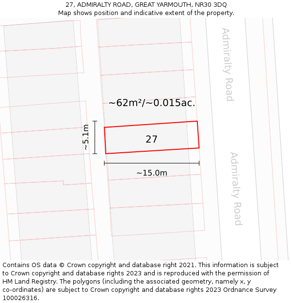 27, ADMIRALTY ROAD, GREAT YARMOUTH, NR30 3DQ: Plot and title map
