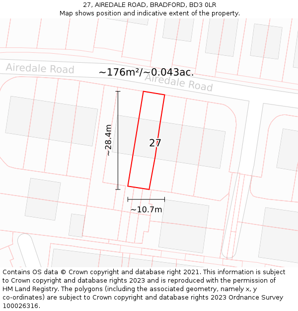 27, AIREDALE ROAD, BRADFORD, BD3 0LR: Plot and title map