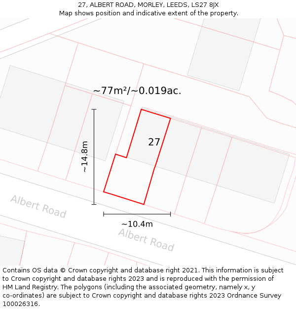 27, ALBERT ROAD, MORLEY, LEEDS, LS27 8JX: Plot and title map