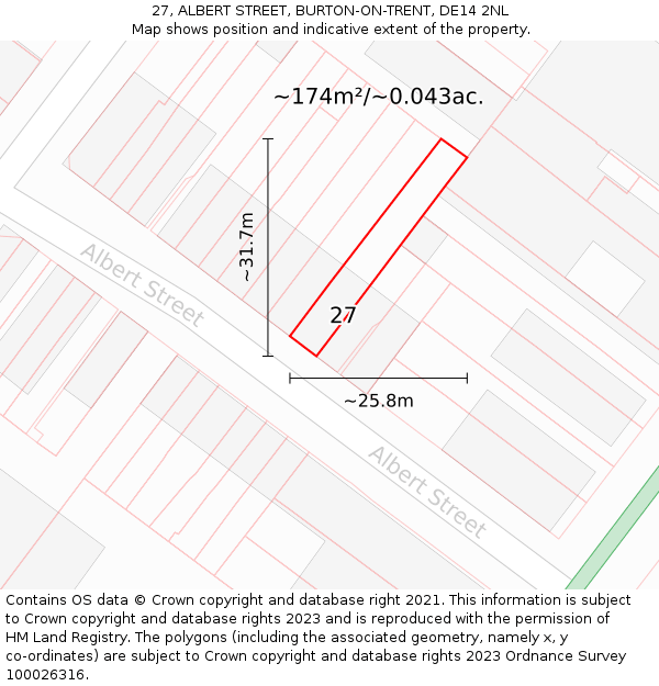 27, ALBERT STREET, BURTON-ON-TRENT, DE14 2NL: Plot and title map