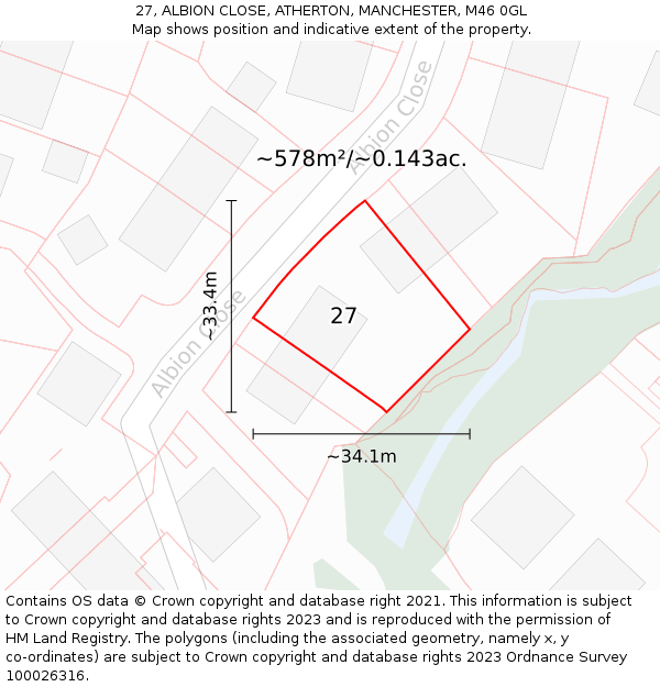 27, ALBION CLOSE, ATHERTON, MANCHESTER, M46 0GL: Plot and title map