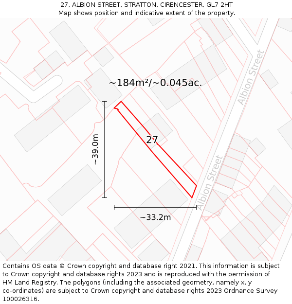 27, ALBION STREET, STRATTON, CIRENCESTER, GL7 2HT: Plot and title map