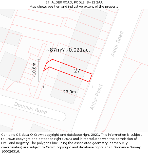 27, ALDER ROAD, POOLE, BH12 2AA: Plot and title map